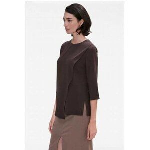 M.M. LaFleur Bourgeois Blouse S Molasses Brown Asymmetrical Hem Lagenlook Career